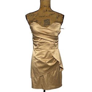 Blaque Market Dress Junior L Cocktail Party Champagne Beige Peplum Pleat Stretch